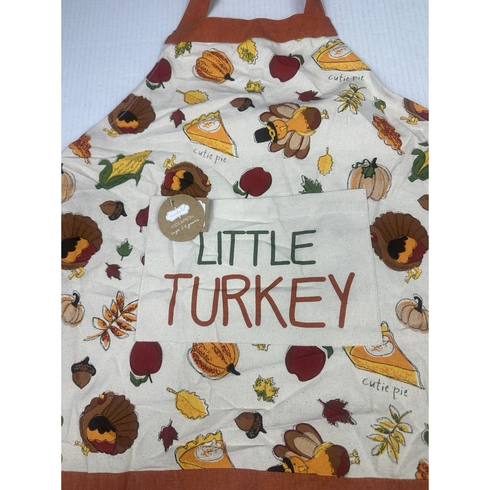 Mud Pie Kids‎ Apron Little  Turkey Thanksgiving Apron 24.5"tall 21.5"wide NEW - Picture 3 of 3